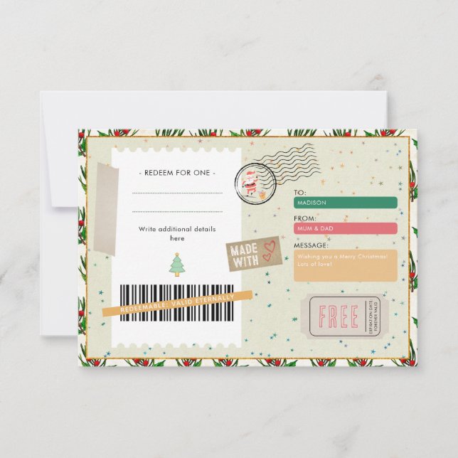 Retro Pine Branches Christmas Ticket Gift Coupon (Frente)
