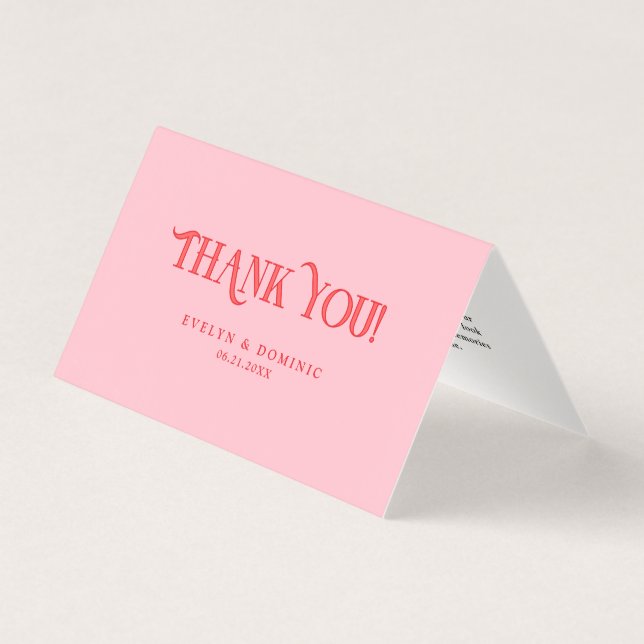 Retro Pink and Red Modern Wedding Photo Thank You  (Frente)