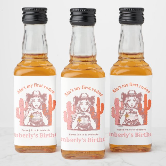 Retro Pink Disco Ball Cowgirl Birthday Party Beer (Garrafas)