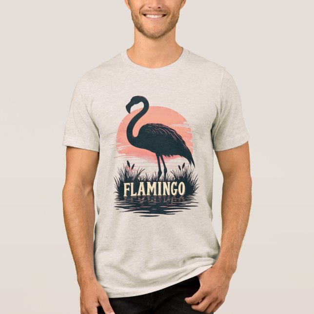 Retro Pink Flamingo Sunset Silhouette Water Art (Frente)