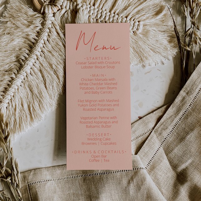 Retro Pink Orange Hand Written Wedding Menu (Criador carregado)
