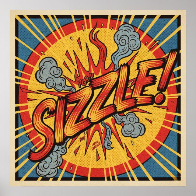 Retro Pop Art "Sizzle!" Pôster (Frente)