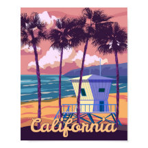 Retro Poster California. Lifeguard house