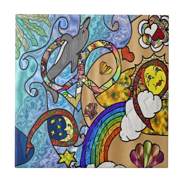 Retro Psicodélico Da Década De 60 No Azulejo De Ce (Frente)