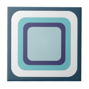 Retro Quadrado Azul Marinho Branco