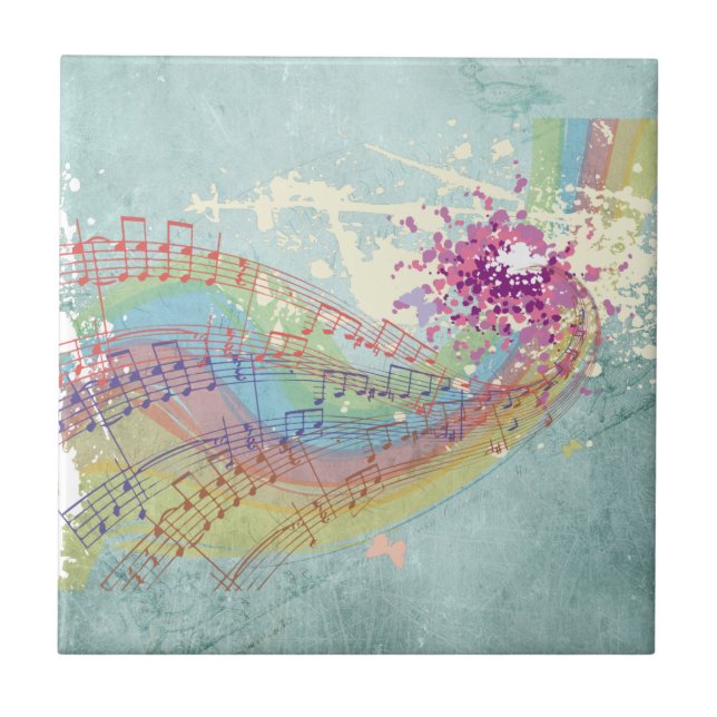 Retro Rainbow e Music Notes em uma Textura Shabby (Frente)