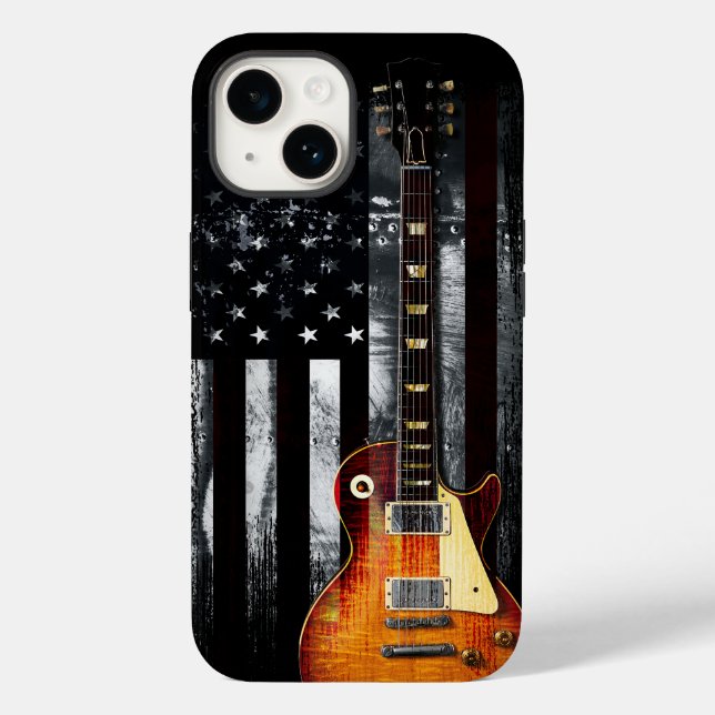 Retro Rock N Roll American Flag Guitar (Verso)
