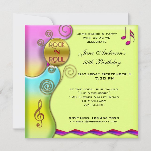 Retro Rock 'n Roll Convite de aniversário (Frente)