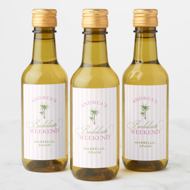 Retro Rosa e Verde Árvore de Palma Praia Despedida (Garrafas)