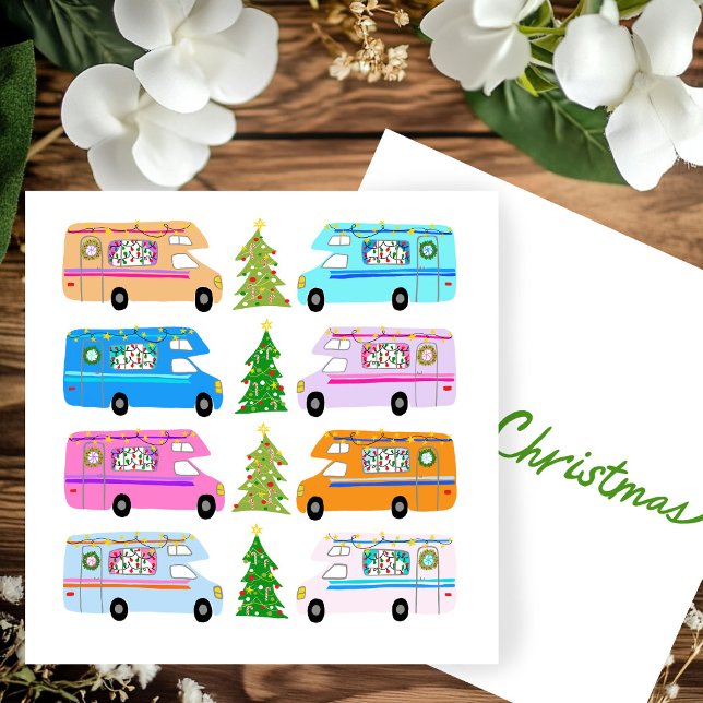 Retro RV Motohome Holiday Cartão de Natal Xmas (Cute Christmas Retro RV Motorhomes Xmas Holiday Square Card
)
