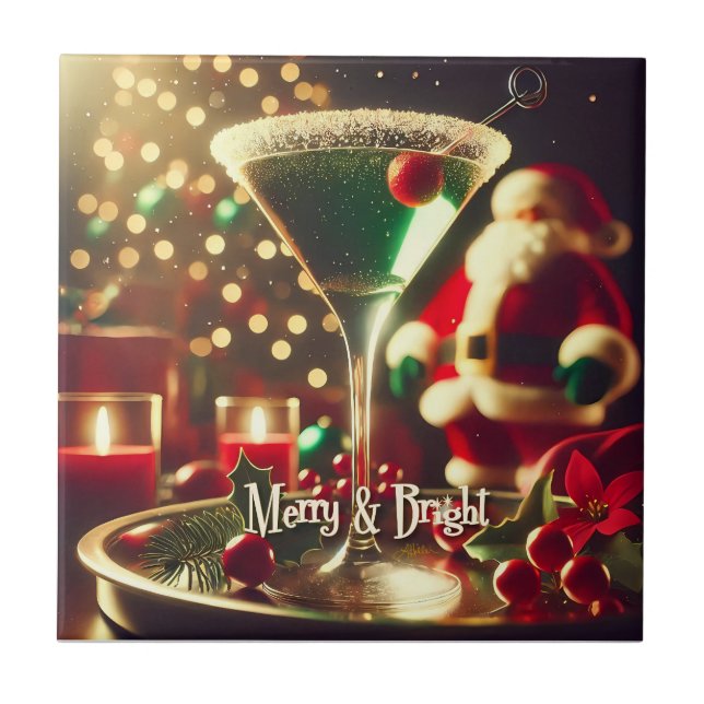 Retro Santa de Natal dos anos 50 Martini Verde (Frente)
