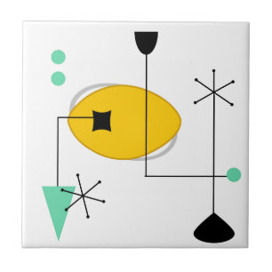 Retro simples azul-meio século moderno amarelo