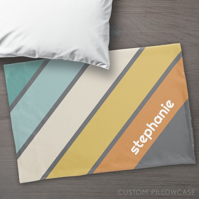 Retro Stripe - chalé e ouro - com nome monograma (Custom Pillowcase)