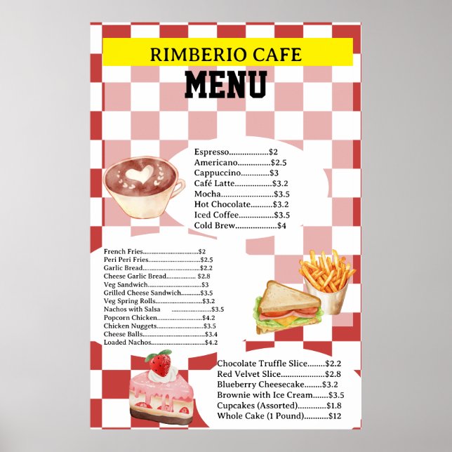 Retro Style Cafe Business Food Menu Poster (Frente)