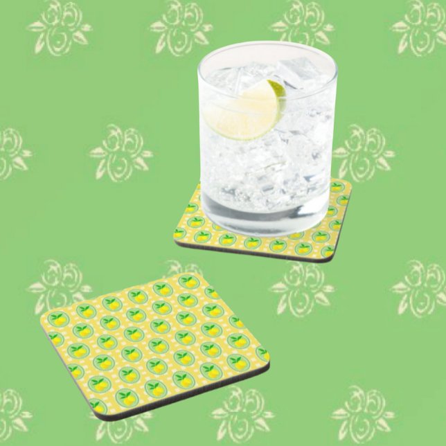 Retro Sunny Lemon Yellow White Check  (Sunny lemony coasters perfect for summer entertaining!)