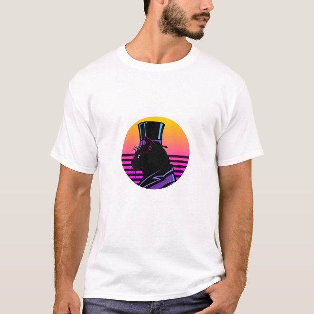 Retro Synthwave Gentleman Cat in Top Hat - Neon Su (Frente)