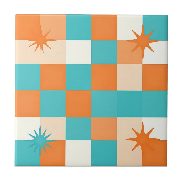 Retro Teal Orange Starburst Checkerboard (Frente)