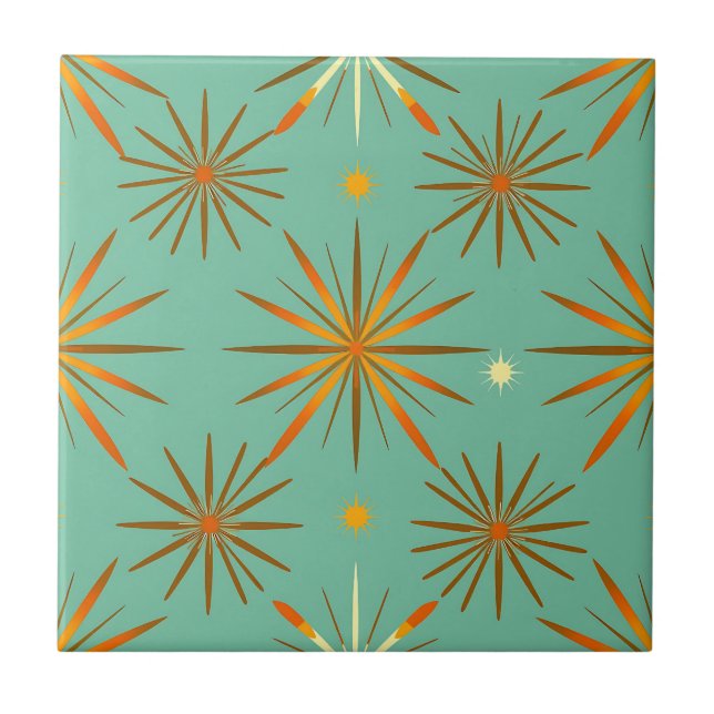 Retro Teal Orange Starburst Pattern (Frente)