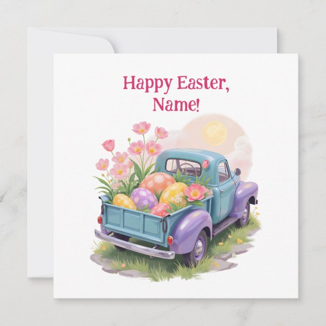 Retro Teal & Purple Truck with Easter Eggs (Frente)