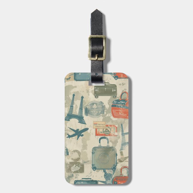 Retro Travel Luggage Tags (Frente Vertical)