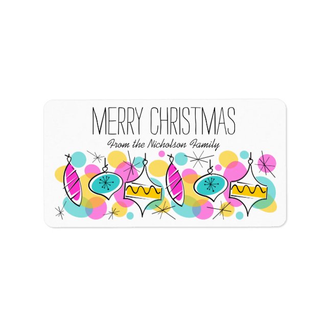 Retro Tree Baubles - Meio de etiqueta de Natal (Frente)