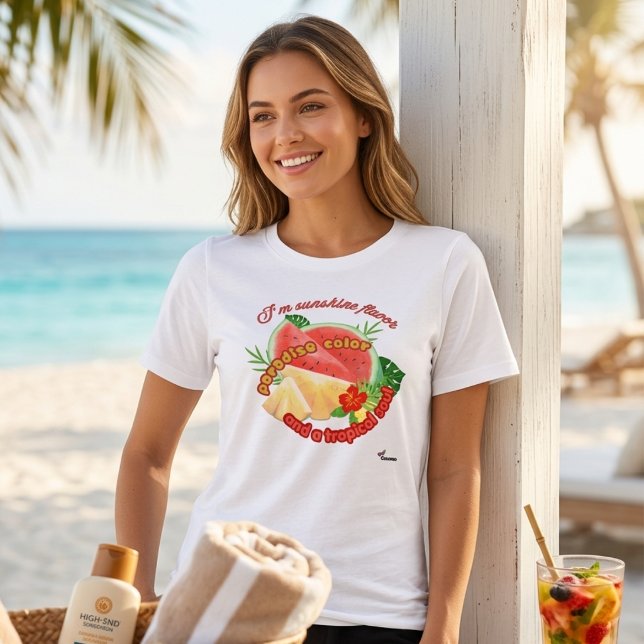 Retro Tropical Fruit T-Shirt Watermelon Pineapple  (Get the ultimate beach vibe! Custom summer tee perfect for vacations. Tap to personalize!)