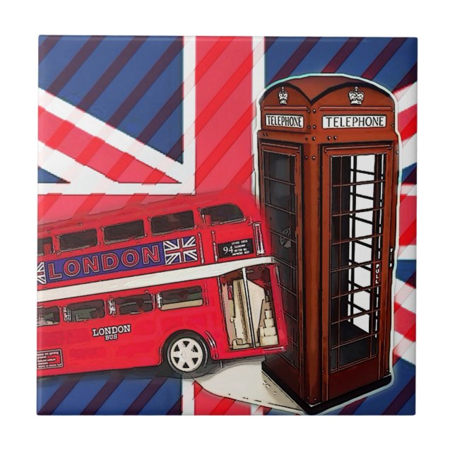 Retro Union Jack London Bus, cabina vermelha de te (Frente)