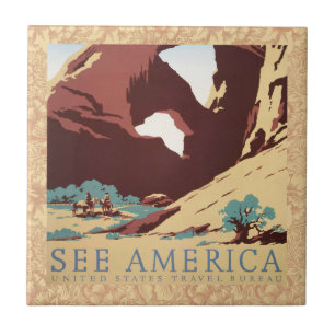 Retro Veja a América Western Cowboys Deserto Arco