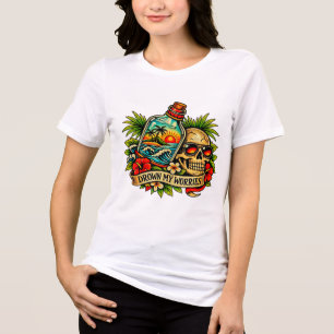 Retro Verão Caveira Mensagem numa Garrafa Praia mu