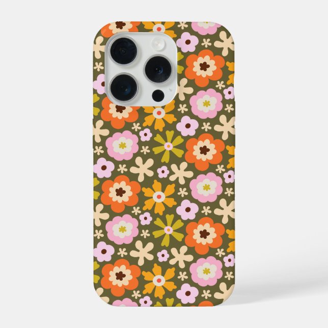 Retro verde oliva Floral abstrato em plena floraçã (Verso)