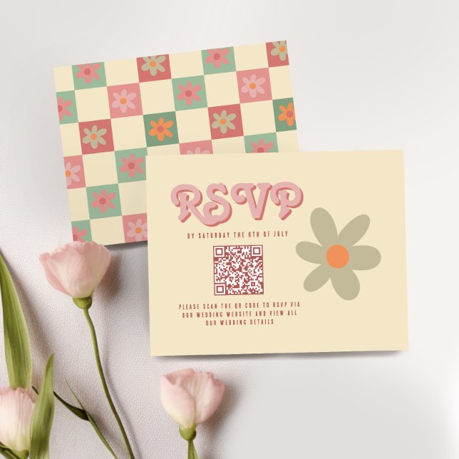 Retro Vintage 70s Casamento QR RSVP (Criador carregado)