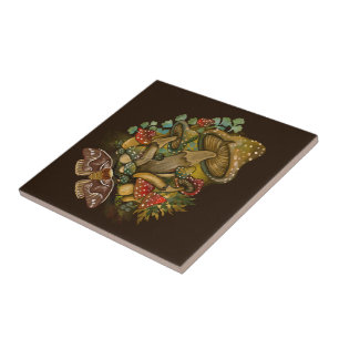 Retro Vintage color Mushroom & Moth Art