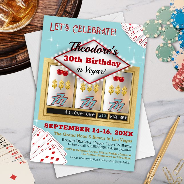 Retro Vintage Las Vegas Casino Convite de Aniversá (Personalized Retro Casino Theme Birthday Party Invitation for Milestone Party, 21st, 40th or 50th)