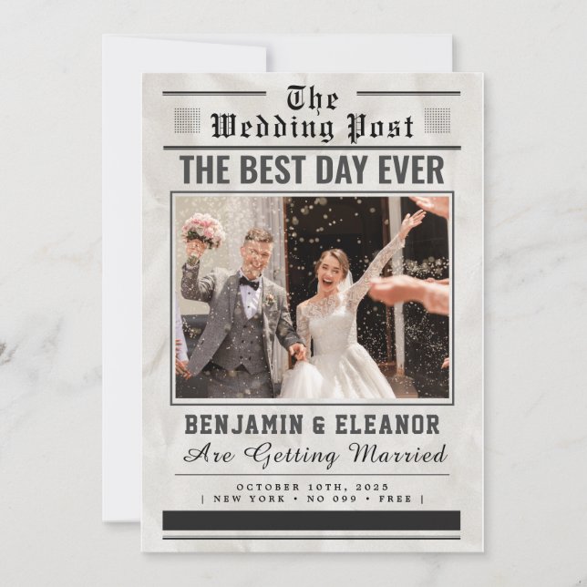 Retro Vintage Newspaper Wedding Invitation (Frente)