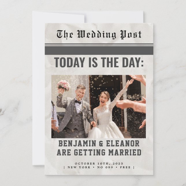 Retro Vintage Newspaper Wedding Invitation (Frente)