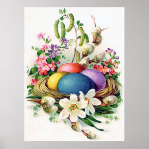 retro vintage poster da cesta de ovos de Páscoa
