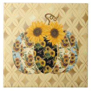 Retro Vintage Sunflower Pumpkin Azulejo cerâmico