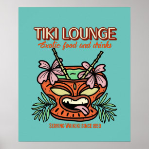Retro Waikiki Tiki Lounge Impressão no Brown