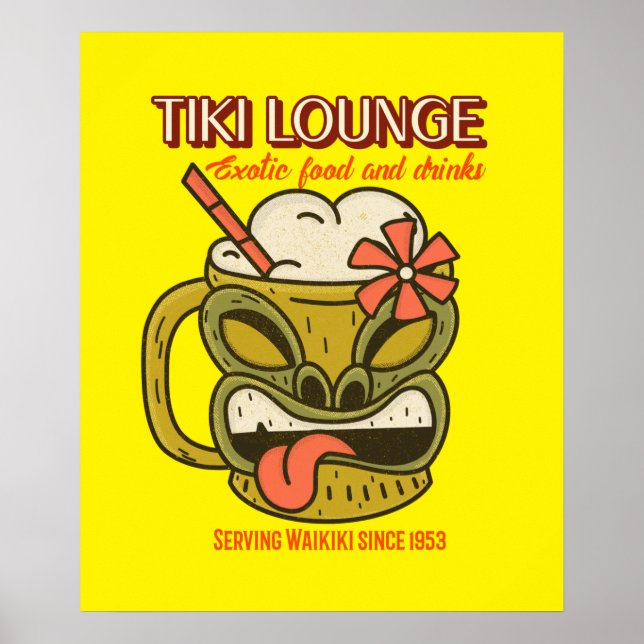 Retro Waikiki Tiki Lounge Impressão no Brown (Frente)