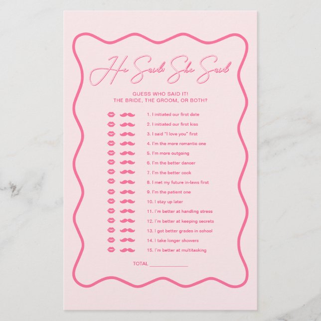 Retro Wavy Pink Chá de panela Ele Disse Que Ela Di (Frente)