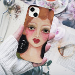 Retro Whimsical Boho Vintage - Arte Inspirada Nome<br><div class="desc">Esta pintura mestiça foi inspirada pelas ilustrações encontradas nos anúncios de maquiagem antigos da década de 1940. Esta linda cabeça vermelha com lábios vermelhos arrojados está sobre um fundo preto veludo e está vestindo uma camisa verde-oliva para elogiar a paleta de cor macia e se empresta a uma vibração retrorreflectora!...</div>