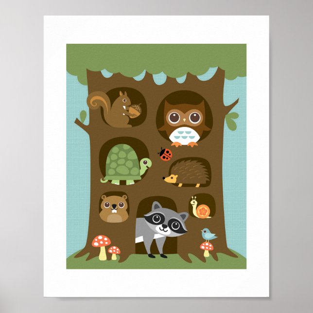 Retro Woodland Animais Poster (Frente)