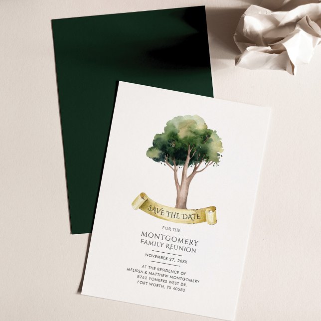 Reunião da Família de Aquarelas de Orçamento Salva (Family Tree Save the Date Reunion Announcement)