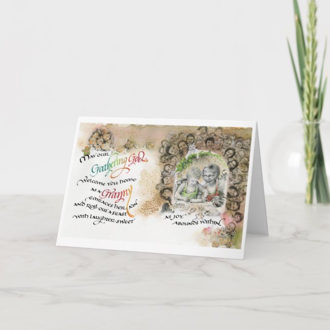 Reunindo Deus/Vovó, Cartão de Saudação Dobrado, 5" (Frente)