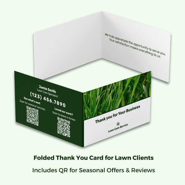 Revisão do Lawn Care - Obrigado Cartão de visita (Folded 3.5x2 Horizontal – Lawn Care Thank You Card)