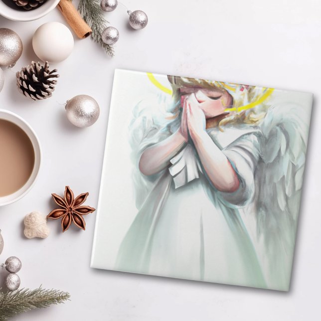 Rezando Anjo Menina com Asas (Ceramic Tile)