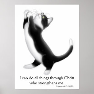Rezando Tuxedo Kitten Philippians Poster 4:13