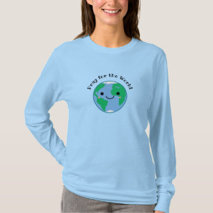 Reze pela Camisa de T-Capa Longa do Mundo Azul
