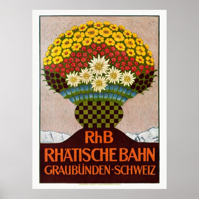RhB Rhätische Bahn Suiça Poster vintage 1911 (Frente)