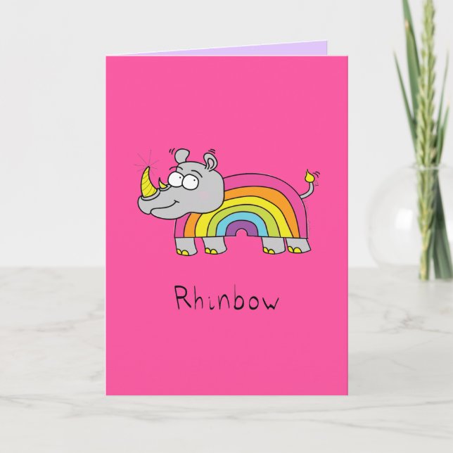 Rhinbow Rhino Rainbow Cartão de Saudação Rosa (Frente)